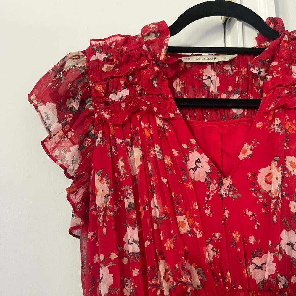 Zara red flowery flowy dress